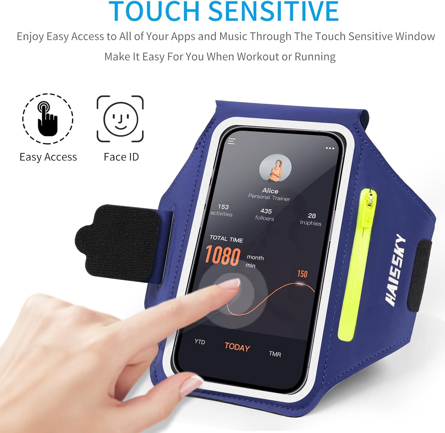 HAISSKY Cell Phone Running Armband with Earbuds Zipper Pocket Armband Case Running Holder for iPhone 15 Pro Max /14/13/ 12/11 Pro Max/XS/XR,Galaxy S20 S10,Sweatproof Arm Band with Card/Key Bag