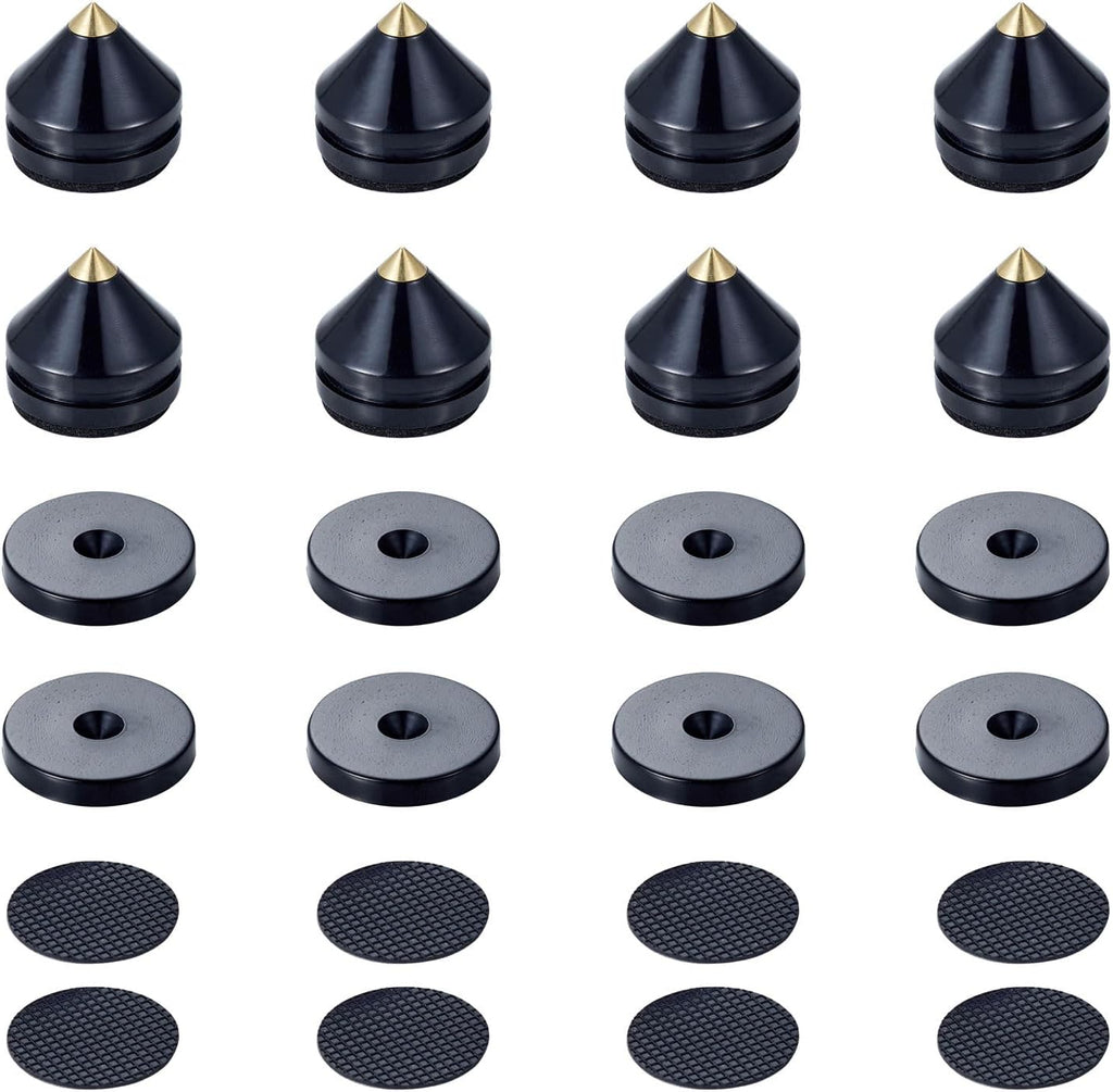 Speaker Spikes Floor Protectors 8pcs, Light Weight Shockproof Speaker Isolation Stand Feet for HiFi Amplifier, Subwoofer, DAC Recorder, Turntable, Cone Base Pad with Adhesive, Black