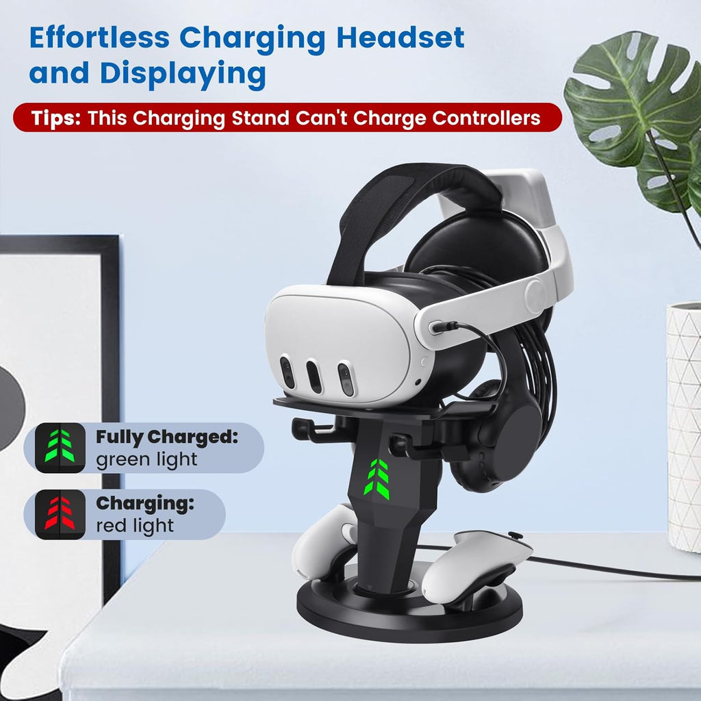 VR Headset Charging Dock for Meta Quest 3/Quest 3S/Quest 2, VR Charging Stand for Quest 3 Accessories VR Stand Supports Charging Headset with Type C Cable and fit Controller with Cover