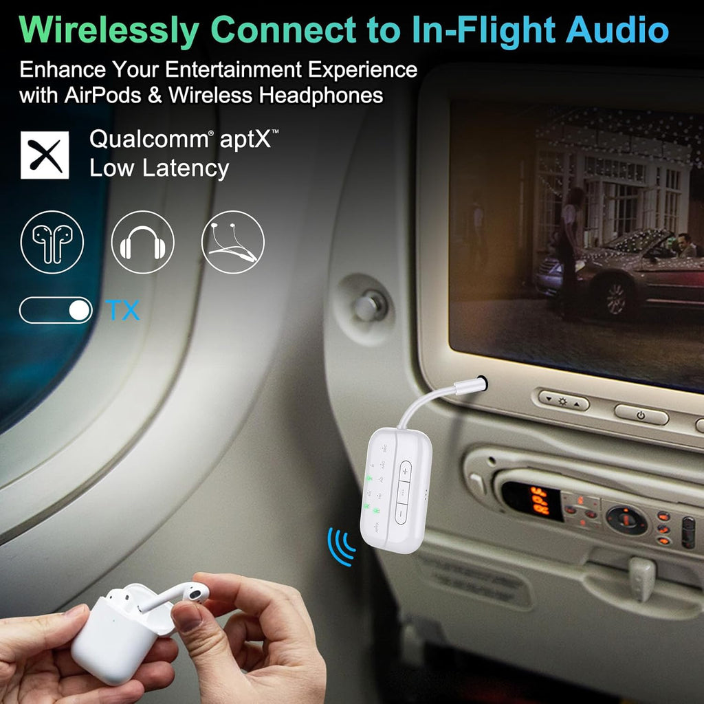 Bluetooth Transmitter Receiver, 2-in-1 V5.3 Wireless Adapter for Airplane, TV, PC, Gym, Switch. Supports up to 2 AirPods/Headphones. Audio Receiver for Car/Home Stereo,with AptX Low Latency & HD