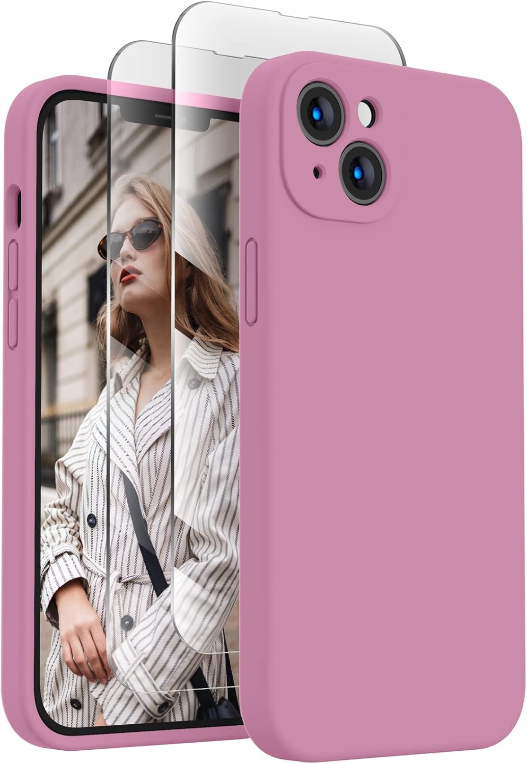 FireNova Designed for iPhone 14 Case, Silicone Upgraded [Camera Protection] Phone Case with [2 Screen Protectors], Soft Anti-Scratch Microfiber Lining Inside, 6.1 inch, Lilac Purple