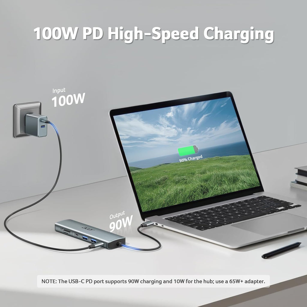 Acer USB C Hub, 7 in 1 USB C to Multi-Port Adapter for Laptop, 4K USBC to HDMI Splitter with 2 USBA 3.1&Type-C Data Port, PD 100W Charging Port, SD Card Reader for Computer, Desktop and More