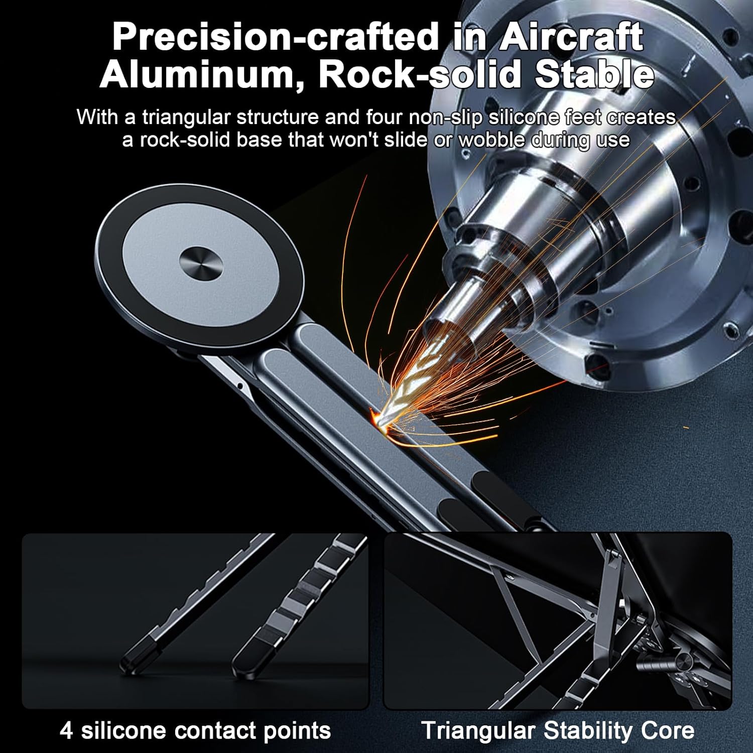 Foldable Laptop Stand for Desk, All-in-One Portable Holder for Laptop, Phone & Tablet with Magnetic Mount - 8-Angle Adjustable Aluminum with Non-Slip Base for 10-15.6" Laptops