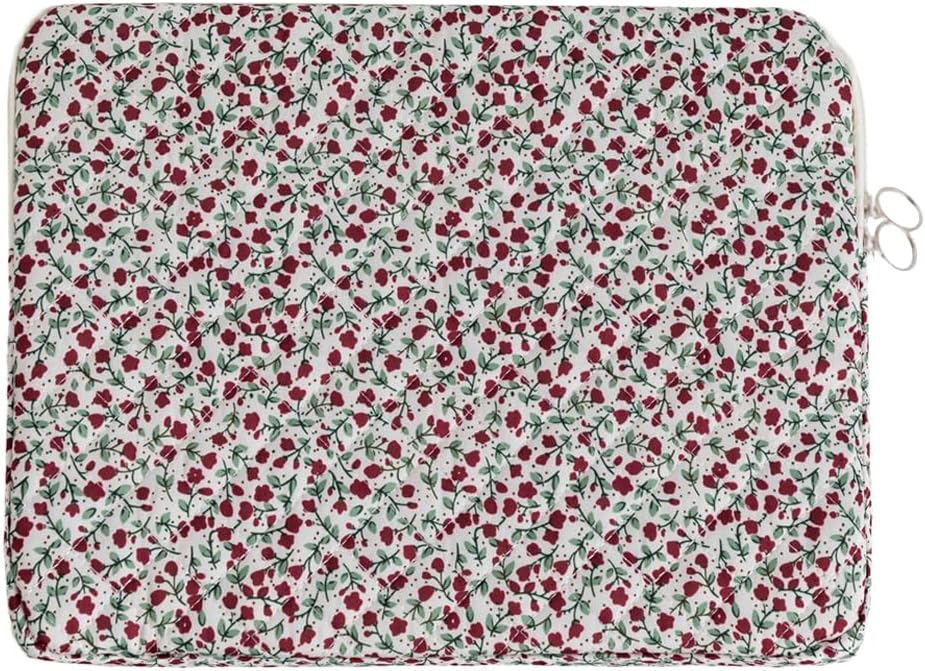 Puffy Laptop Sleeve 13-15.6 Inch Cute Quilted Laptop Protective Case Padded Floral Computer Sleeve for MacBook (B-red, 11 Inch)