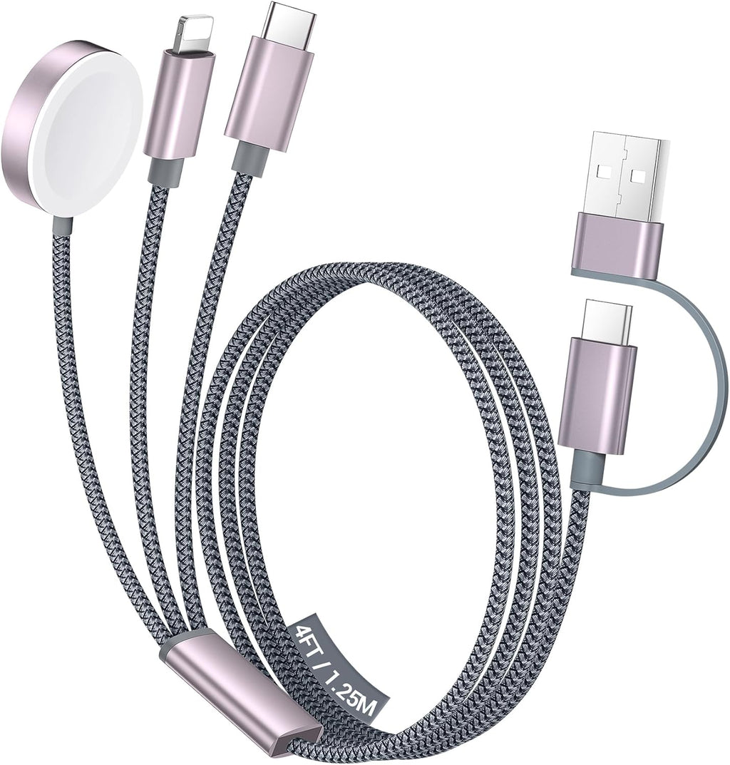 Temdan for Travel Essentials,3 in 2 USB C Cable for Apple Watch Charger/iPhone 16 Charger/Lightning,Multi Charging Cable Cord,Vacation Camping Essentials,Portable Designed for iWatch &iPhone 16-12-4FT