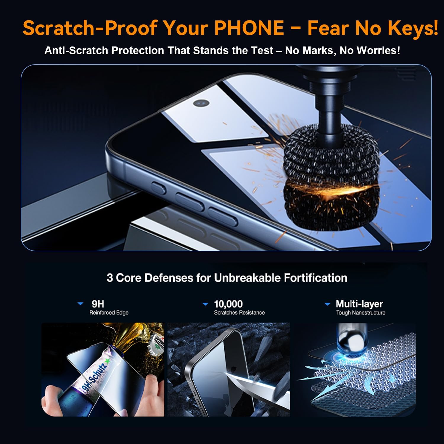 OneFish Glass Screen Protector for iphone 16 Pro, HD Clarity Tempered Glass Film with Installation Frame, 9H Glass Scratch Resistant, Easy Installation, 2Pack.