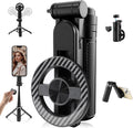 2025 New 4 in 1 Multifunctional Magnetic Selfie Stick, 360° Rotation Phone Tripod with Remote Control, Portable Extendable Mag Tripod, Universal Mobile Phone Holder for Travel Vlog(Black)
