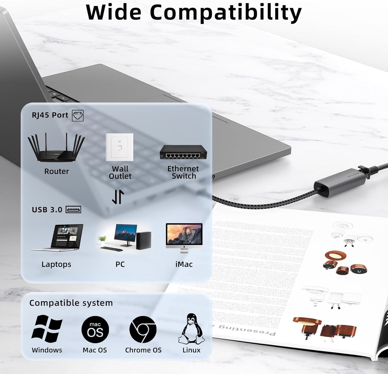 USB 3.0 Ethernet Adapter, WALNEW 1000Mbps Gigabit USB to Ethernet LAN Network Adapter, Aluminum USBA Male to RJ45 Female Cable Converter for MacBook,Chromebook,Surface, Laptop,Desktop,PC