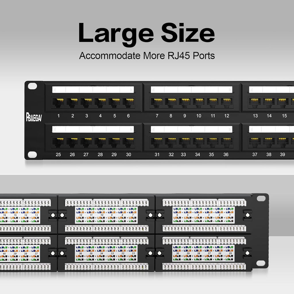 Patch Panel 48 Port Cat6A 【EC Listed】 2U Network Patch Panel Rackmount 19 inch RJ45 Patch Panel for 10 Gigabit Network, 110 or Krone Impact Tools Compatible Without Cable Management (Cat6A)