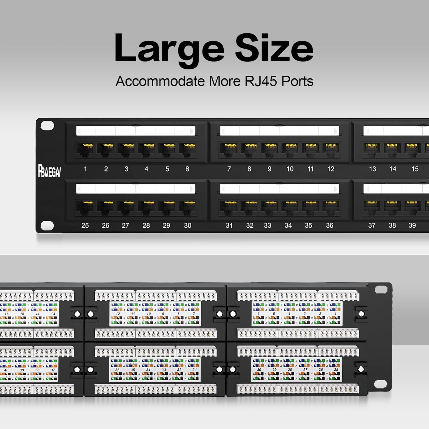 Patch Panel 48 Port Cat6A 【EC Listed】 2U Network Patch Panel Rackmount 19 inch RJ45 Patch Panel for 10 Gigabit Network, 110 or Krone Impact Tools Compatible Without Cable Management (Cat6A)