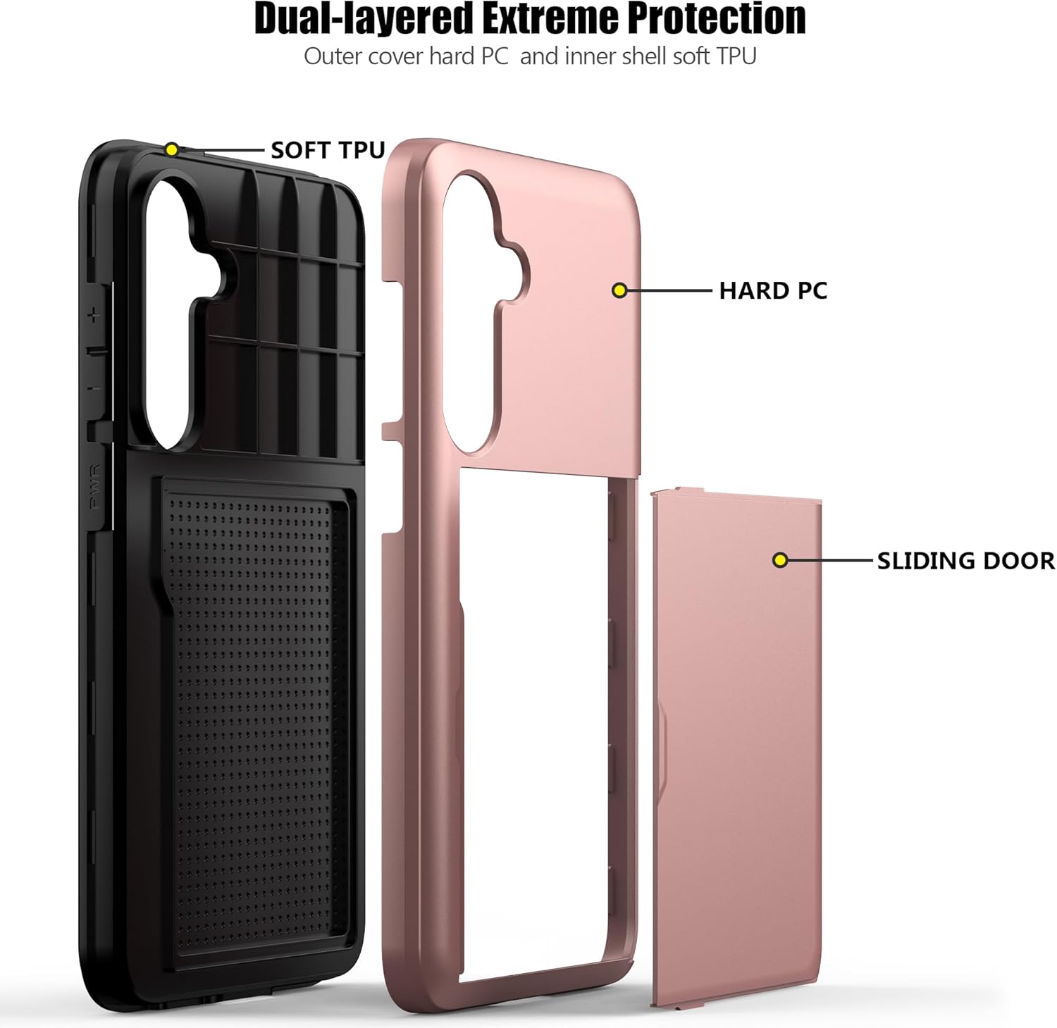 Nvollnoe for Samsung S25 Plus Case with Card Holder Dual Layer Heavy Duty Protective Case Hidden Card Slot Slim Wallet Cover for Samsung S25 Plus 6.7''(Rose Gold)