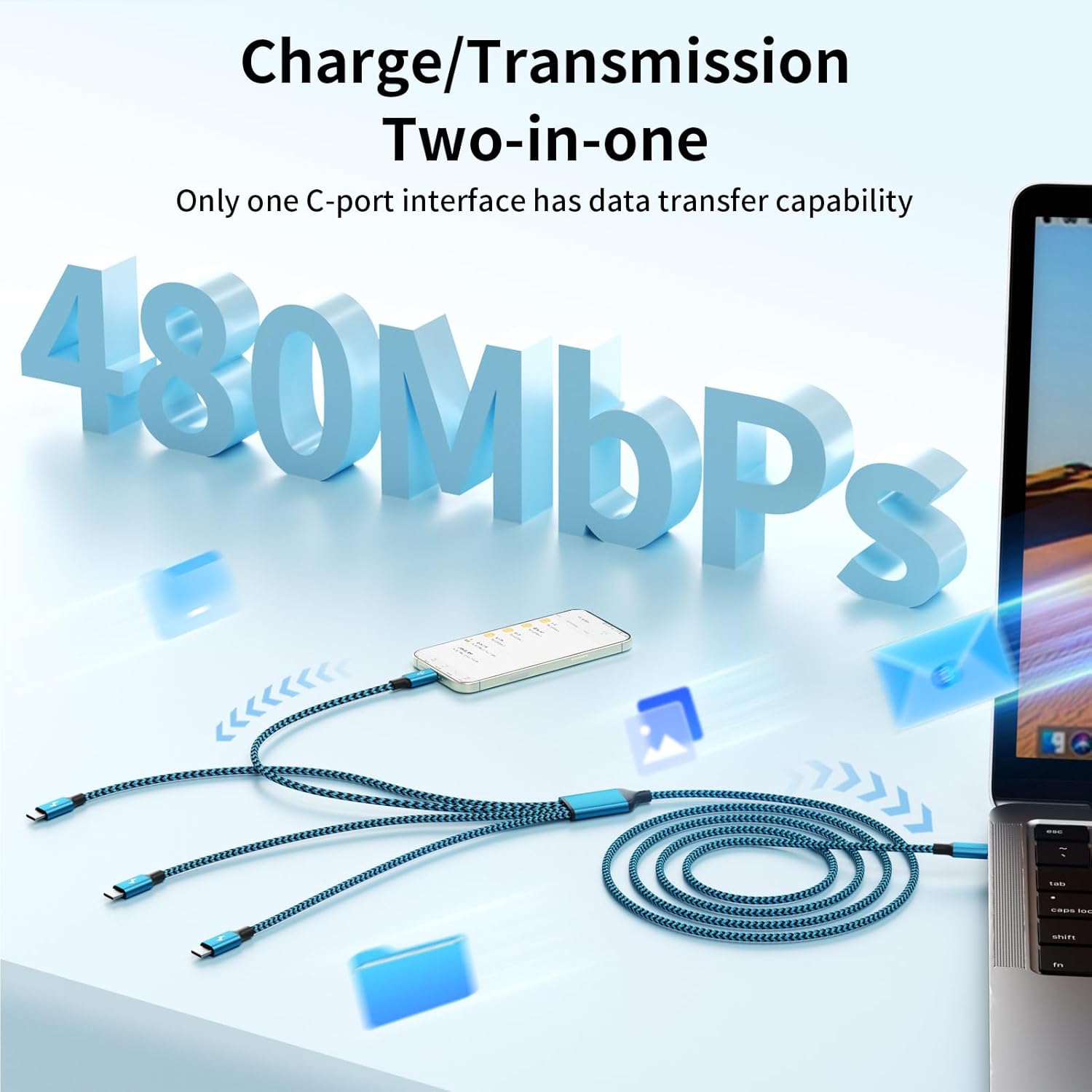 USB C Splitter Multi Charging Cable for Multiple Devices, Fast Charging 4 in 1 Charging Cord, Braided USB C Phone Charger Cable with 4 Type-C Connectors for iPhone 16 15 Pro Samsung S24 S23