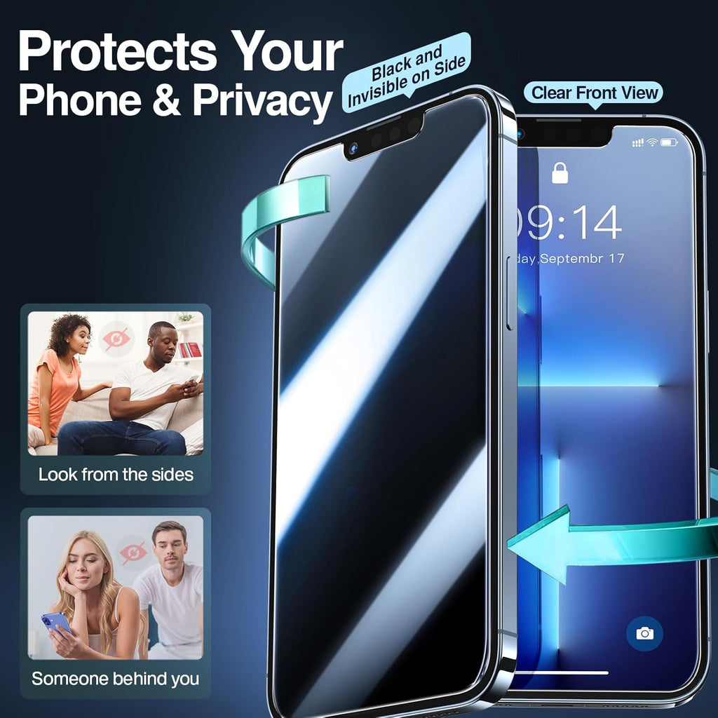 SMARTDEVIL 2PACK Privacy Screen Protector for iPhone 13 Pro/13/14 /iPhone 16e 6.1inch Shatterproof Tempered Glass [True 28°Anti Spy] [9H Hardness] [Auto Dust-Elimination Install], [Bubble Free]
