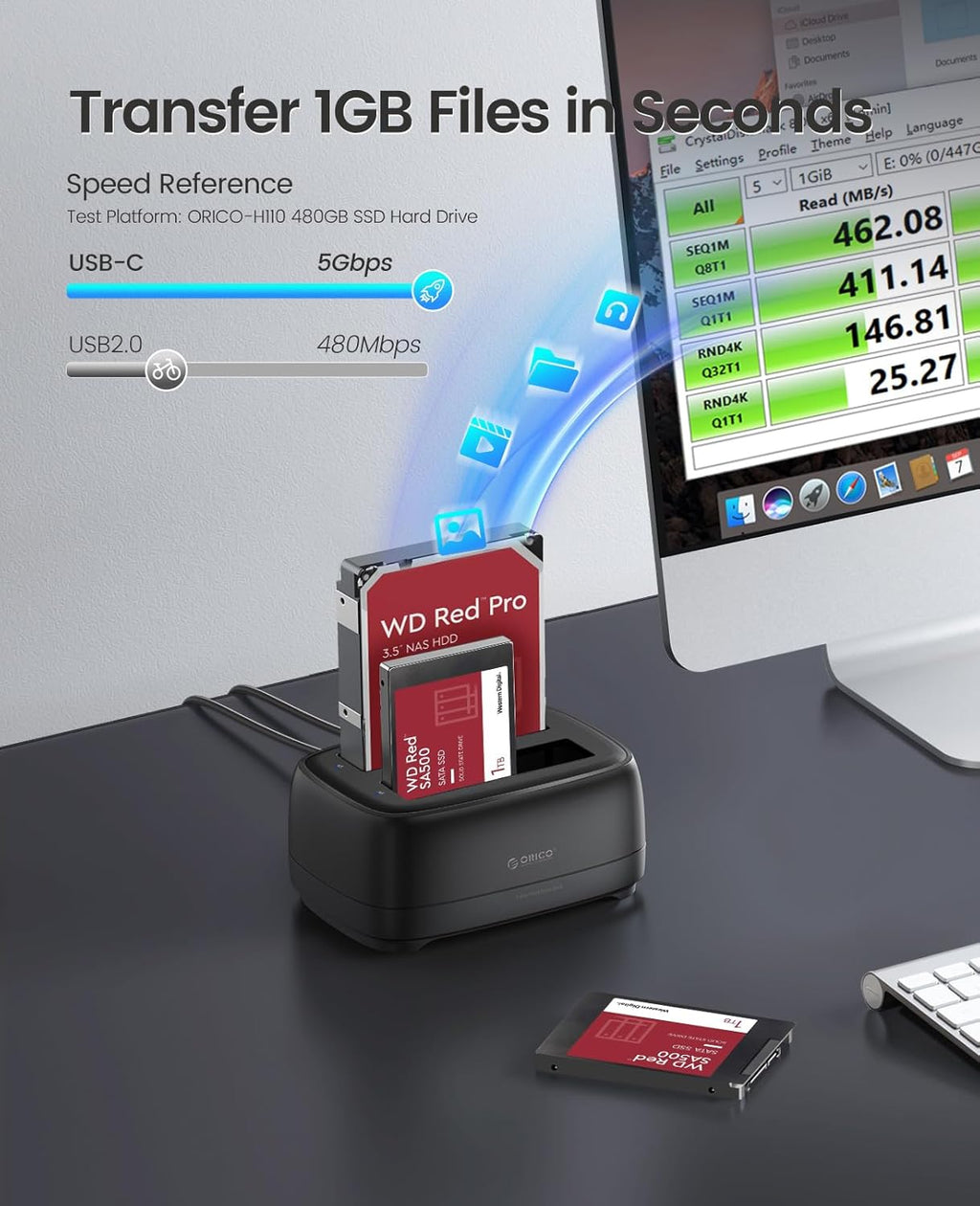 ORICO USB Type C to SATA 2 Bay Hard Drive Docking Station Duplicator/Cloner Function for 2.5 or 3.5 in HDD SSD with 2 in 1 USB C to A/C Cable (DD28C3-C)