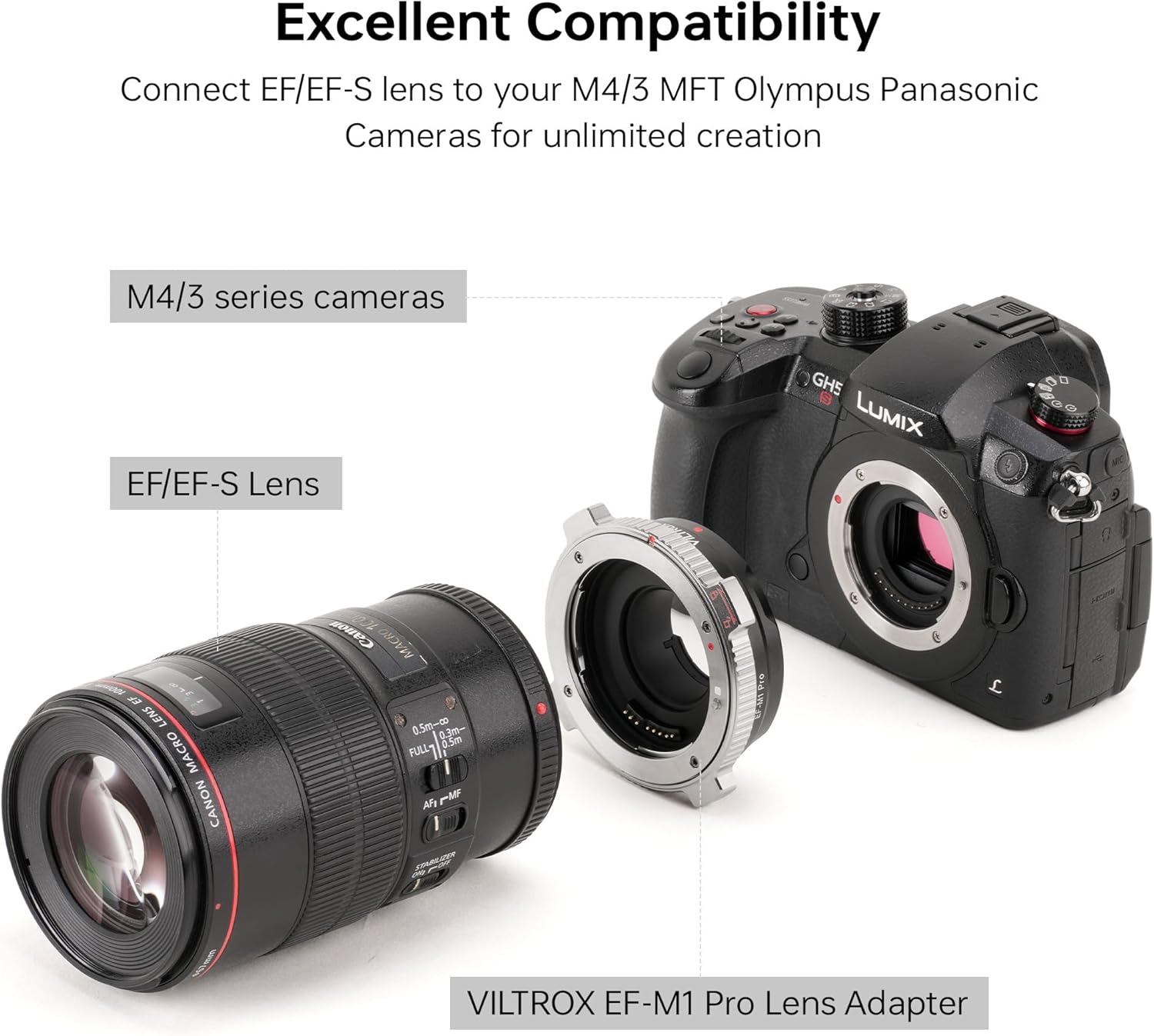 VILTROX EF-M1 Pro Auto Focus Lens Adapter Lens Mount Converter with Security Lock Compatible with Canon EOS EF/EF-S Lens to M4/3 MFT GH4 GH5 GF6 GX7 E-M5 E-M10II E-PL5 Cameras