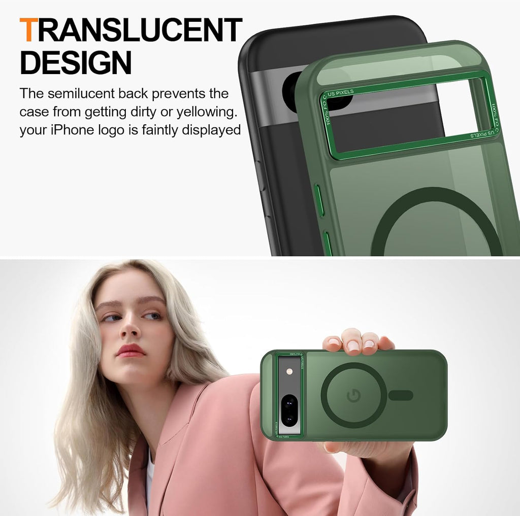 Magnetic for Google Pixel 8a Case, [Military Grade Drop Protection] [Compatible with MagSafe] Shockproof Slim Translucent Matte Anti-Slip for Women Girls Men Case, Forest Green