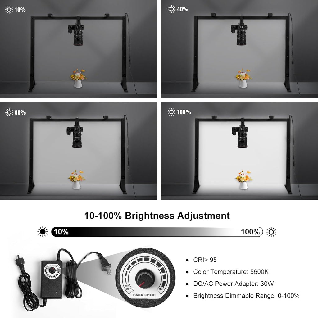 Overhead Camera Desk Mount Rig with 5600K Continuous LED Lighting - Top-Down Shooting Stand for Product Photography, Live Streaming - Universal Fit for DSLR, Mirrorless Cameras & Smartphones