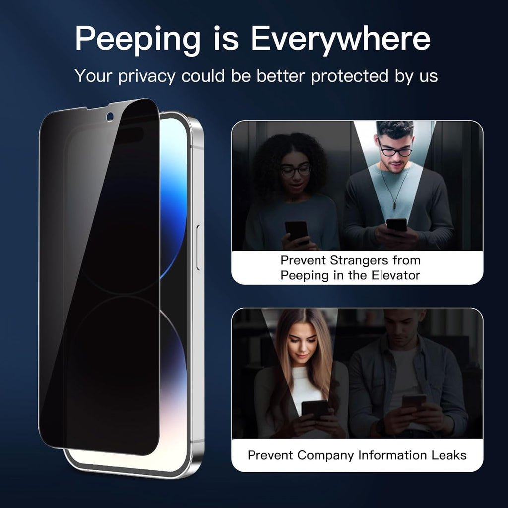 NEW'C 3 Pack Privacy for iPhone 14 Pro Screen Protector (6.1 inches), Anti-Spy Tempered Glass Film,Case Friendly Ultra Resistant, Balanced 28-Degree Privacy Angle - Easy installation tool included