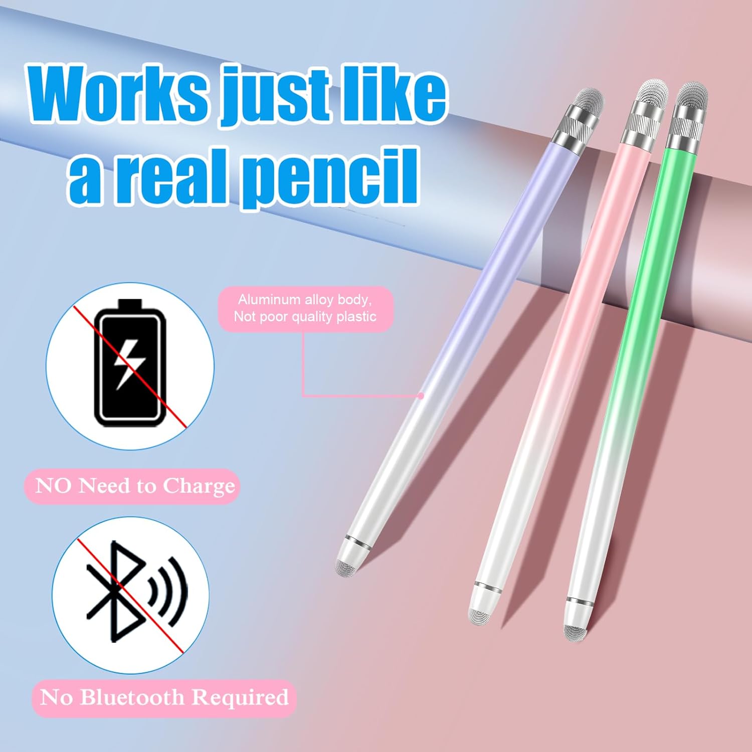 Bopomofo 3PCS Stylus Pen for Touchscreen,Stylus Pen for iPhone/iPad/Tablet Android/Microsoft/Surface, Compatible with All Touch Screens(Purple/Pink/Green)