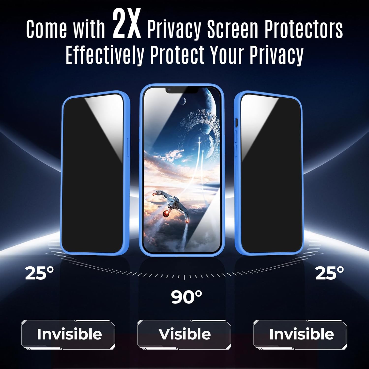 Designed for iPhone 12 Case, Compatible with MagSafe, with Privacy Screen Protectors X2, [Camera Protection] [15FT Military Drop Protection] Shockproof Phone Case, 6.1", Blue