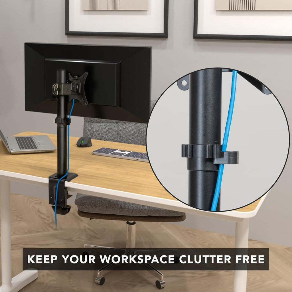 Mount-It! Single Monitor Desk Mount – Computer Screen Stand with Full Motion Adjustability – VESA Monitor Bracket Up to 32" 19.8 lbs – 360° Rotation, 160° Swivel, 40° Tilt – Clamp & Grommet Base