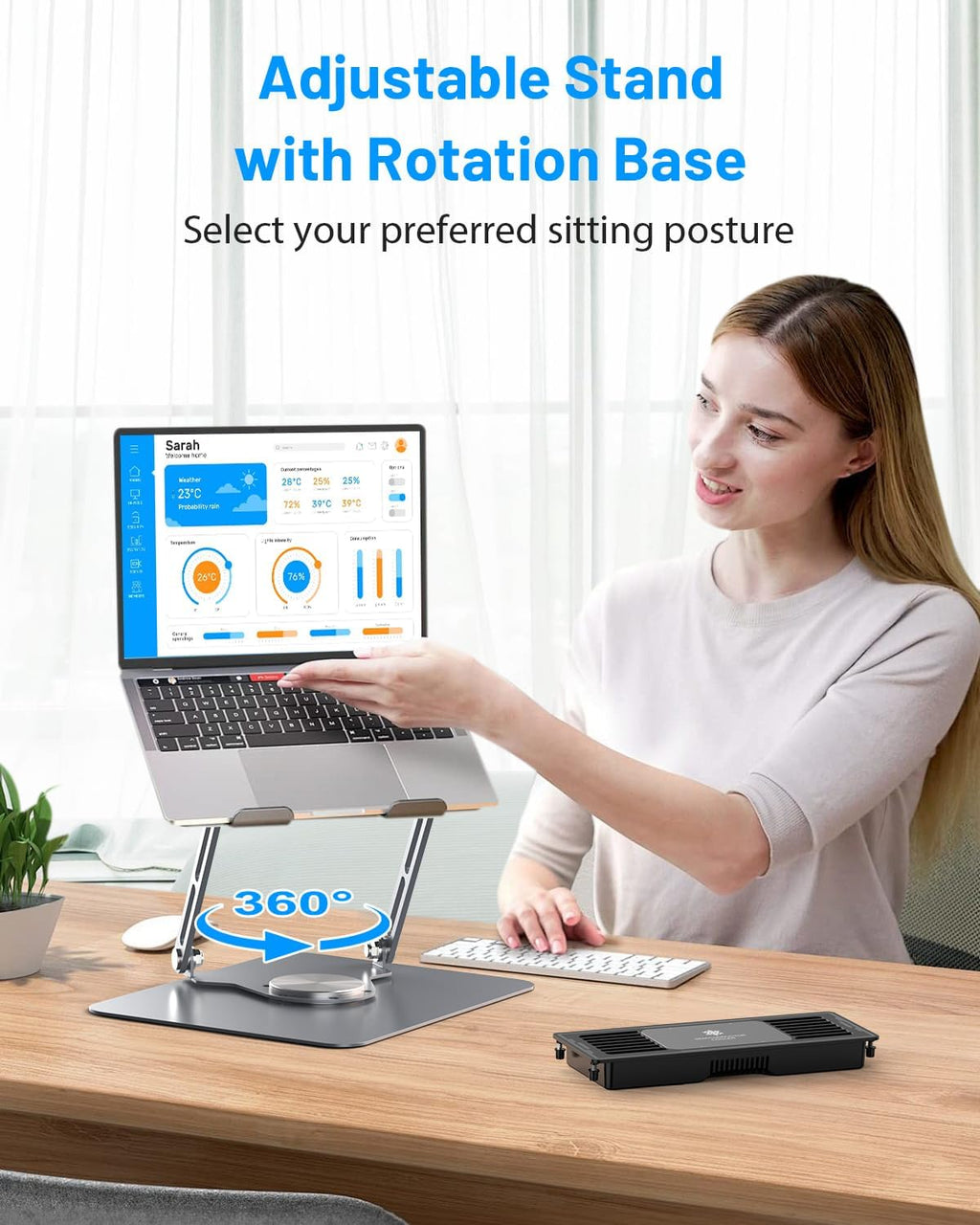 Laptop Cooling Stand with Detachable Thermoelectric Cooler, Adjustable Height & Angle, 360 Rotation Base, Carbon Steel Framework, Ultra-Quiet & Super Sturdy for up to 15.6” Laptop (Grey)