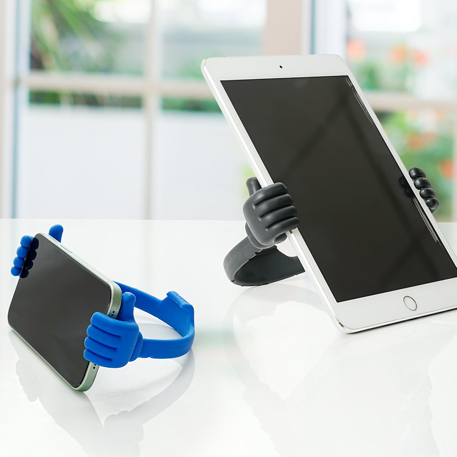 HONSKY 3361942 Cute Thumbs Up Adjustable Tpu Flexible Mobile Cell Phone Tablet Computer Display Stand Holder for Bed Desk - Blue and Black