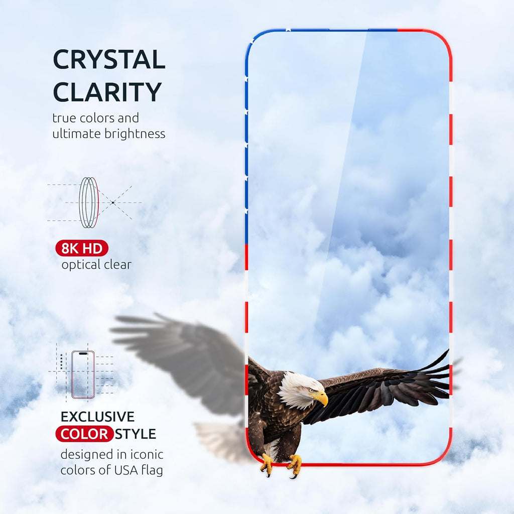 Screen Protector for iPhone 15 Pro Max - 2 Pack (USA Flag & Black) - Tempered Glass for Iphone 15 Pro Max 9H Hardness - Easy Installation, Oleophobic Coating