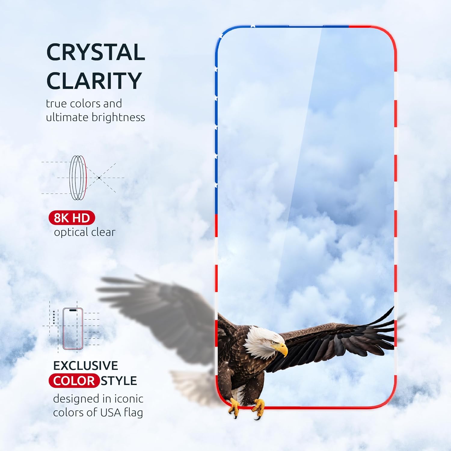 Screen Protector for iPhone 14 Pro - 2 Pack (USA Flag & Classic Black) Tempered Glass Screen Protector - Full Coverage, 9H Hardness, Anti-Fingerprint, Easy Installation