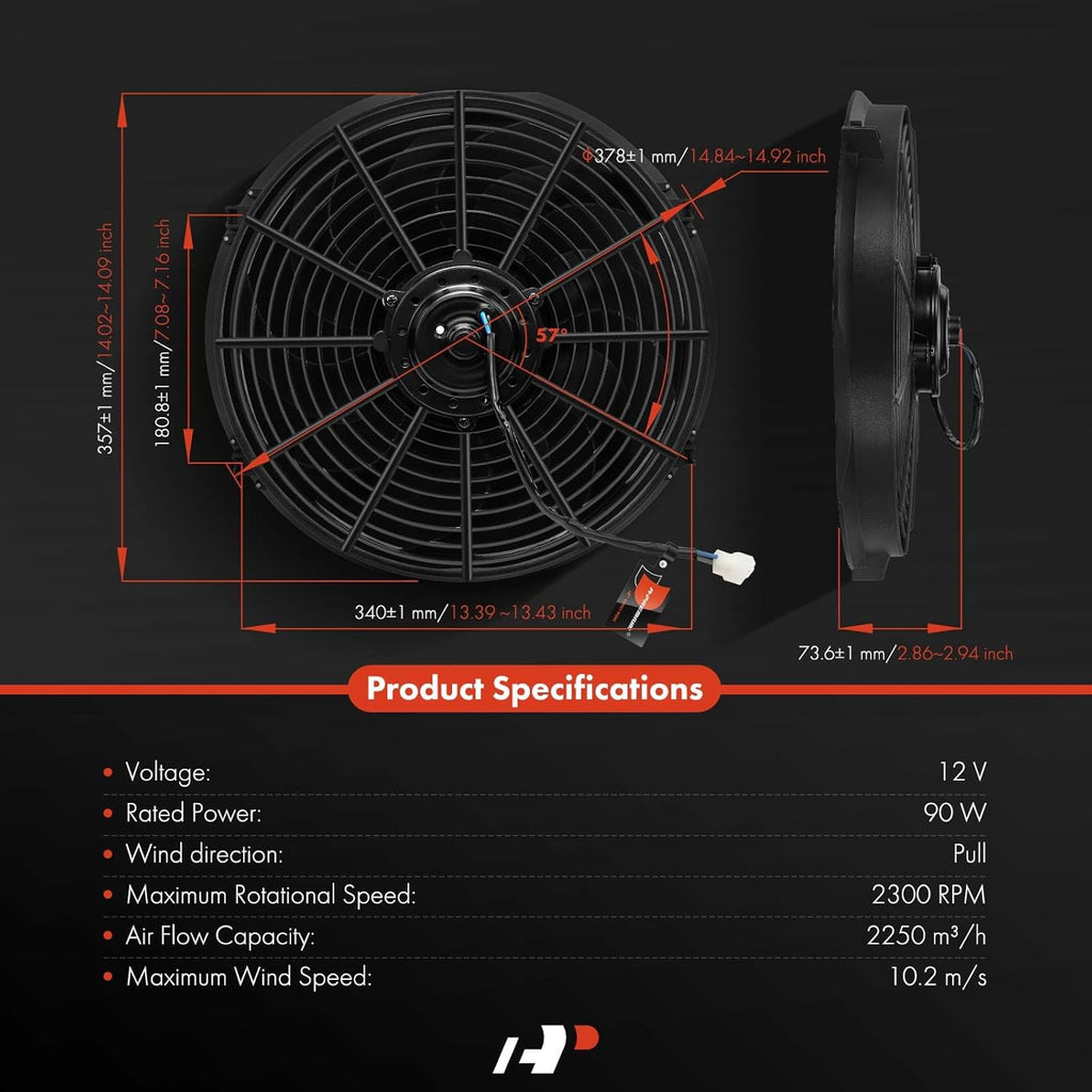 A-Premium 14'' 14 inch Slim Fan Pull Universal Electric Radiator Cooling Fan Assembly, 12V 90W with Mount Kit