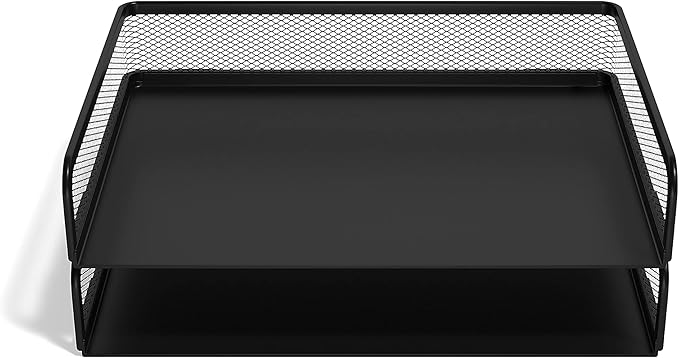 TRU RED Side‑Load Stackable Metal Letter Tray, Matte Black, 2‑Pack – Desktop by TRURED