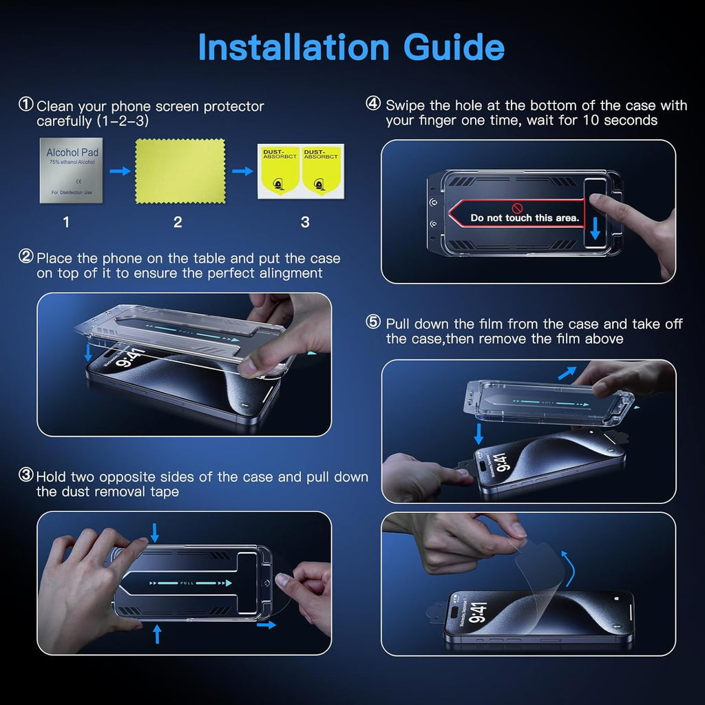 Uyiton Anti-Blue Light for iPhone 15 Plus Screen Protector - Unbreak-Glass Easy to Install Full Coverage Case Friendly Scratch Resistance 9H Tempered Glass Screen Protector for iPhone 15 Plus, 2 Pack