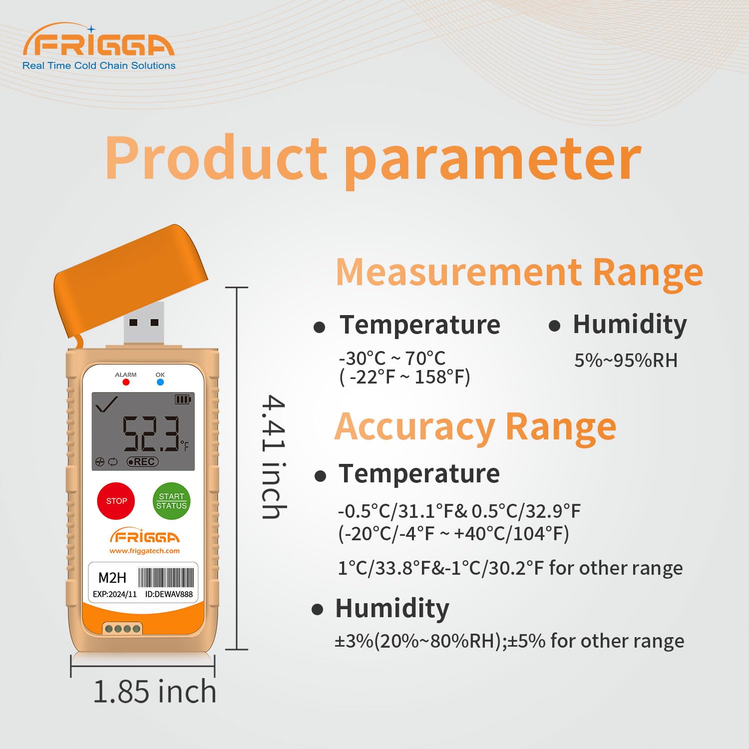 Frigga M2H Reusable Temperature Humidity Data Logger Multi-Use USB Digital Temperature Recorder 28800 Points High Accuracy Refrigerator Thermometer Logger PDF CSV Report