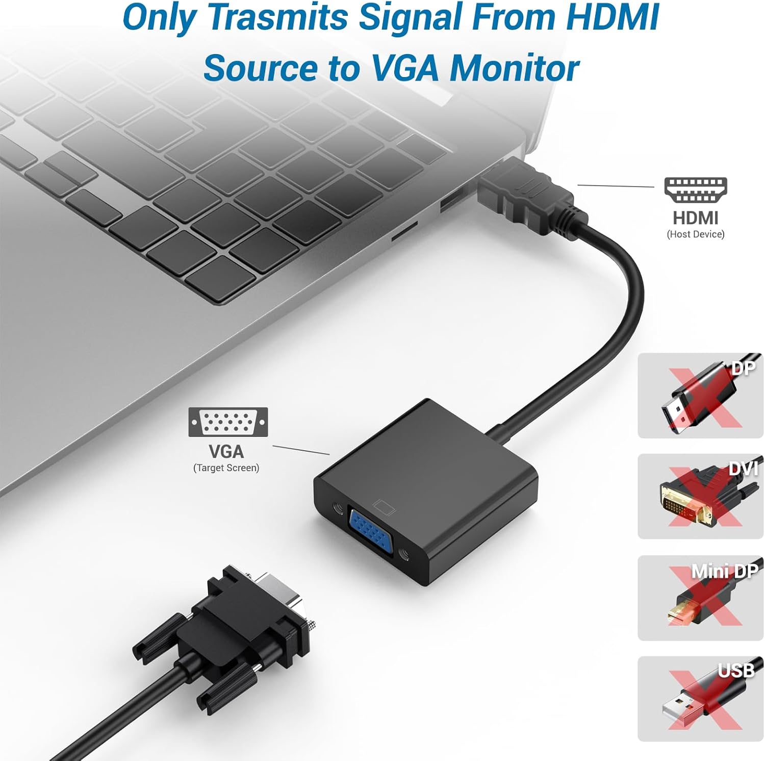 HDMI to VGA Adapter, 1PCS HDMI to VGA Unidirectional Converter (Male to Female), Compatible with Computers, desktops, laptops, PCs, Monitors, projectors, TV