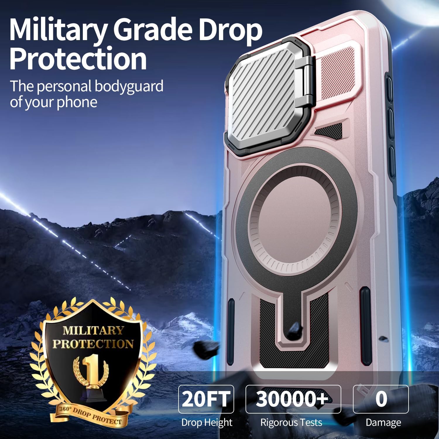 Camera Stand Case for iPhone 15 Pro Max, [Compatible with Mag Safe] [Lens Cover] 2024 Version Military Grade Protective Soft Case for iPhone 15 Pro Max 6.7 inch Men Women, Pink