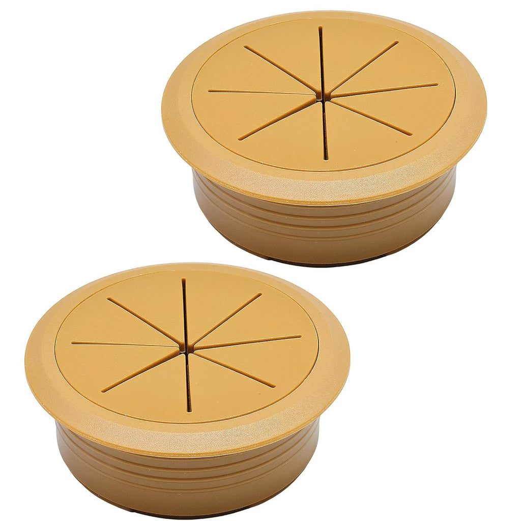Desk Grommet 2-3/8" (60 mm), Desk Hole Cover for Cables Brown, Cable Grommet ABS Plastic, Desk Hole Grommet for Office and Home Table Cable, Detachable & Flexible Cable Cord Organizer-2 Pcs