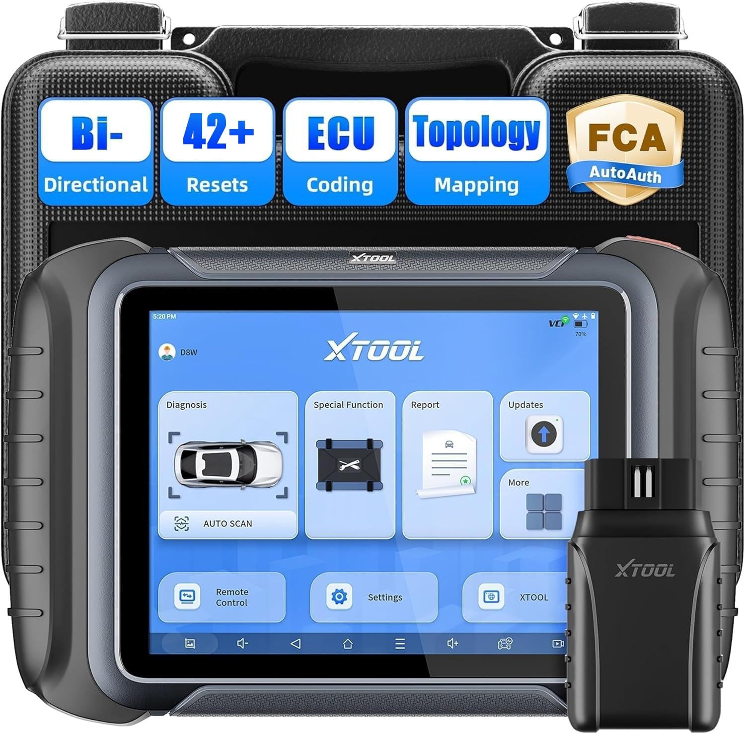 XTOOL D8W OBD2 Scanner Diagnostic Tool Wireless Bidirectional Scan Tool with Topology, ECU Coding, 42 Reset, Active Tests, Crankshaft Relearn, All System PMI, CANFD/DoIP FCA, 3-Yr Update