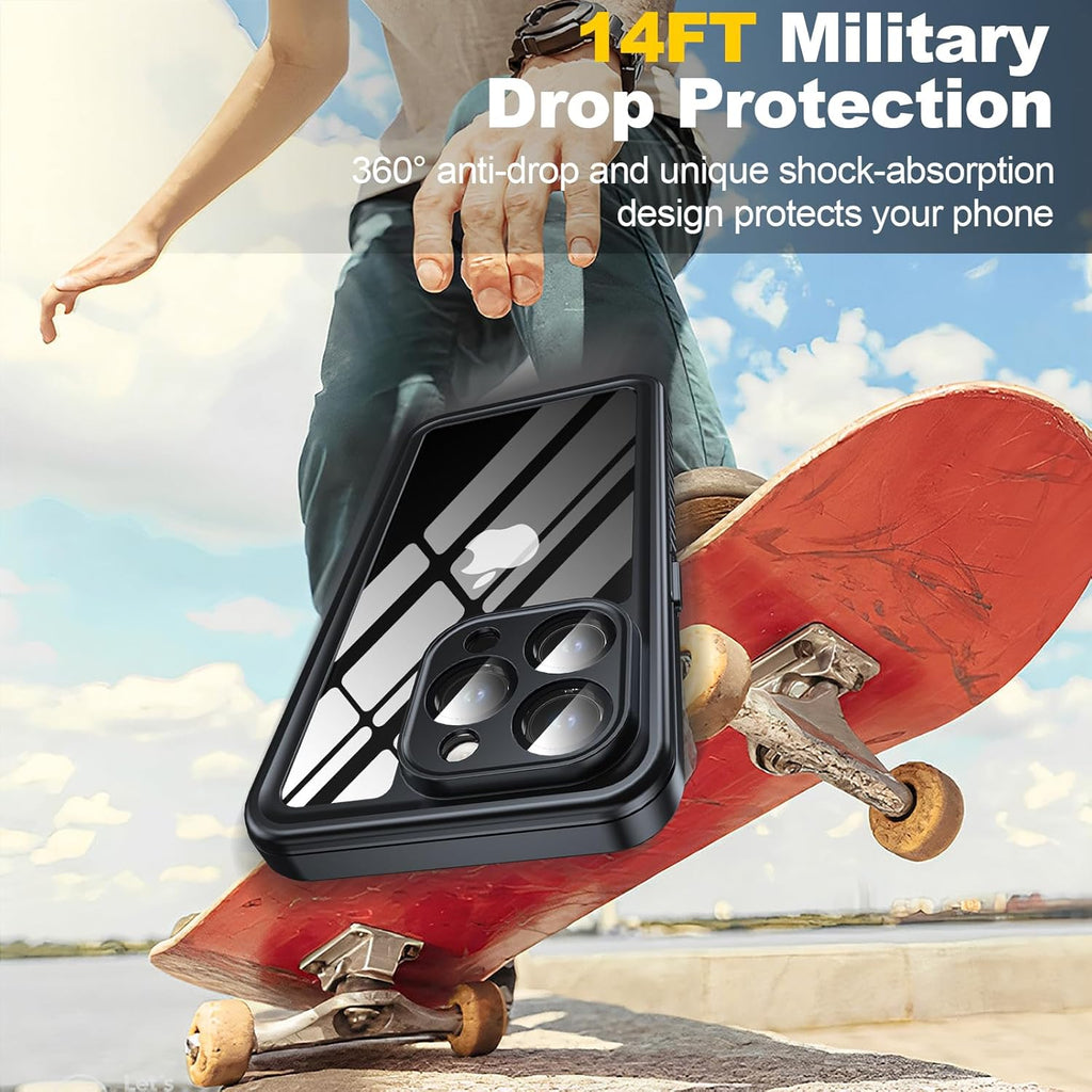 for iPhone 15 Pro Case Waterproof - Built-in Privacy Screen Protector & HD Screen Protector [IP68 Underwater] Shockproof Dustproof Full Body Protection iPhone 15 Pro Phone Case Black