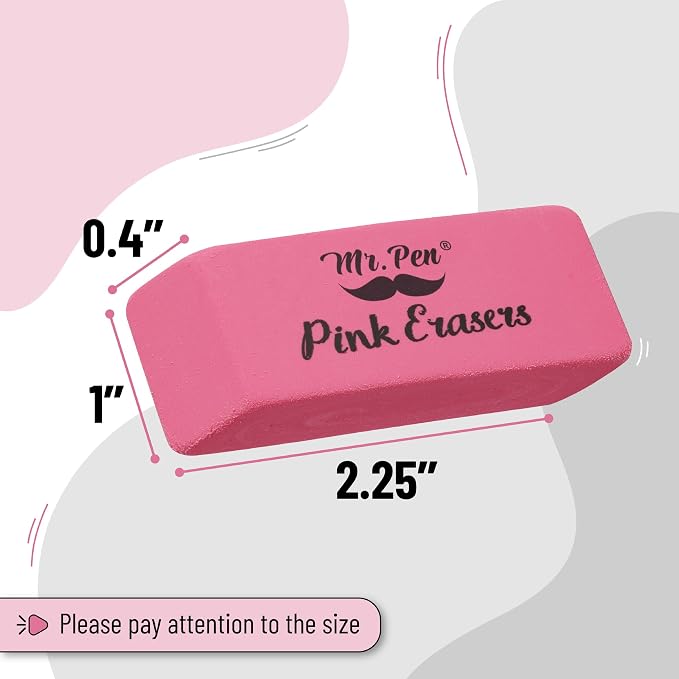 Mr. Pen- Pink Pencil Eraser Bulk, 24 Pack | Large Latex Free Block Erasers - Image 3