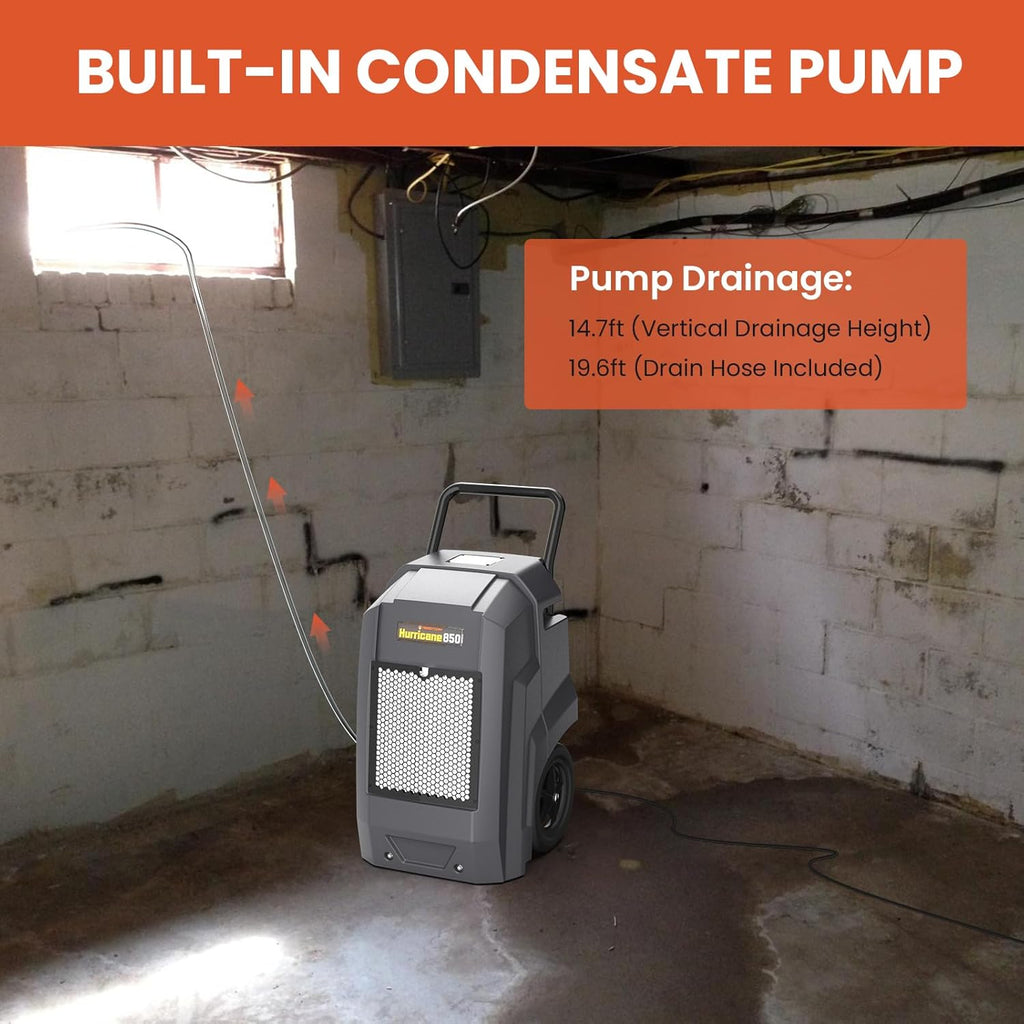 Abestorm Commercial Dehumidifier with Pump Drain Hose, 180 Pints Large Capacity Industrial Dehumidifier for Basements, Garages, Job Sites, 5 Years Limited Warranty, Grey
