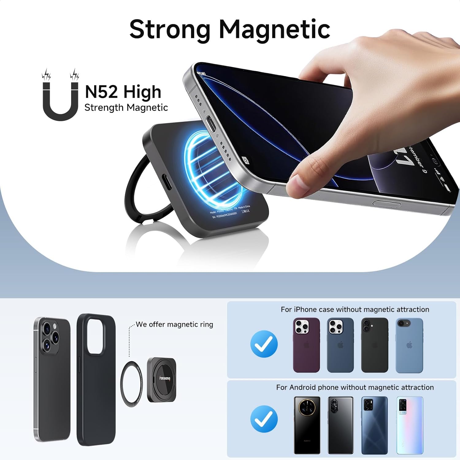 fanxiang 500GB Magnetic Portable SSD with 360° Rotating Stand, Up to 2000MB/s, USB-C 3.2 Gen 2x2 External Solid State Drive,Compatible with iPhone 15/16, Android,Mac, PC, and Tablets