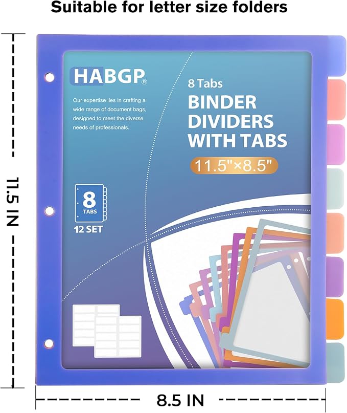 Binder Dividers with Tabs, 8 Tab Dividers - Image 3