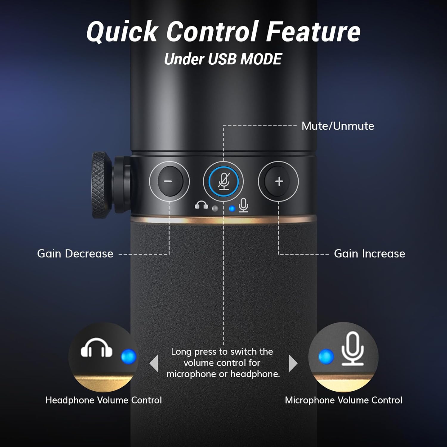 TONOR Dynamic Microphone, XLR/USB Microphone for Podcast, Recording, Streaming, Gaming, XLR Cardioid Studio Mic with Quick Mute, 3.5mm Headphone Jack, Volume Control, Mic with Desktop Stand, TD520