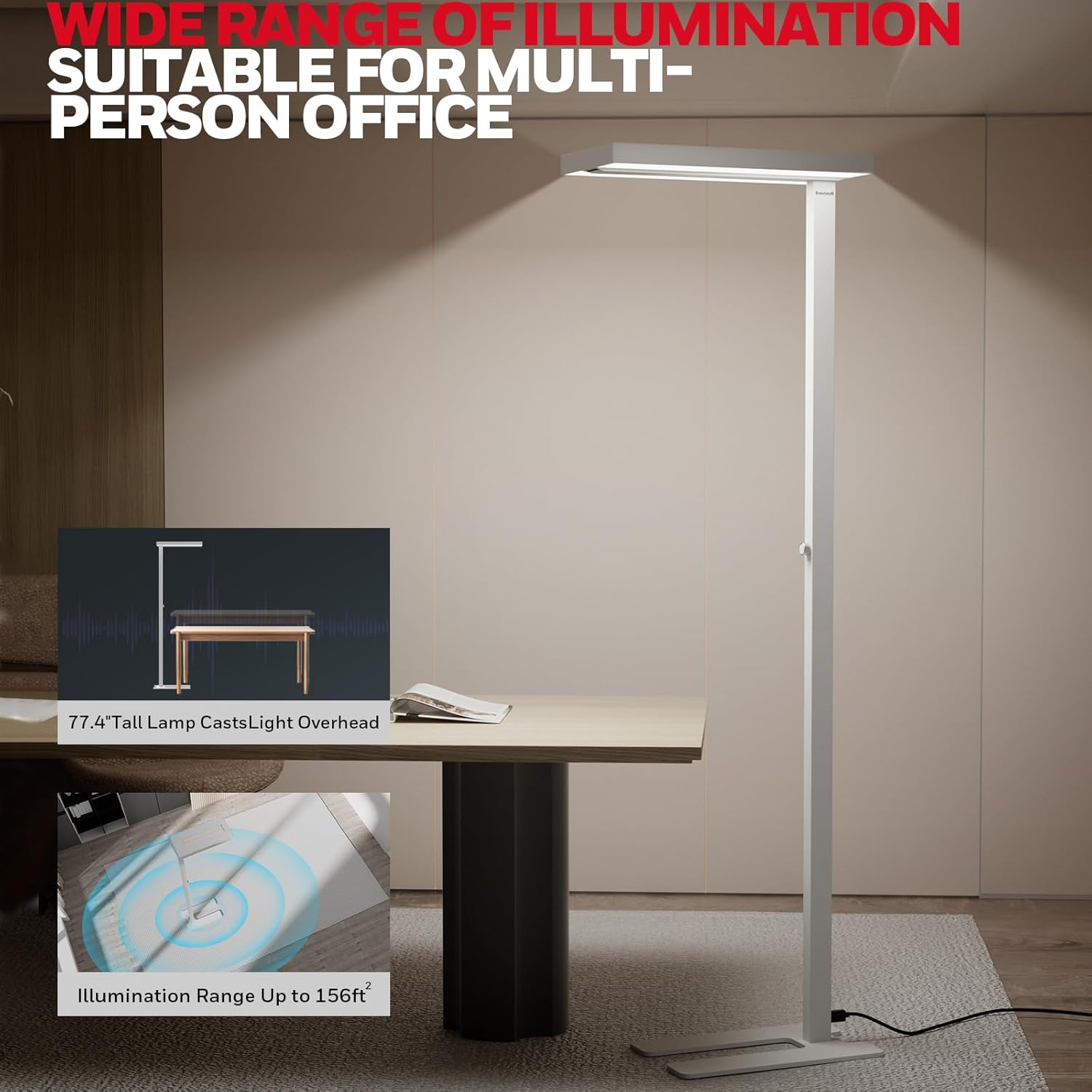 Honeywell LED Floor Lamp Modern - 02E GEN Sunturalux Eye Caring Tall Standing Light, 8000LM 4000K Natural Daylight Dimmable Reading Lampara for Home Office Living Room Bedroom