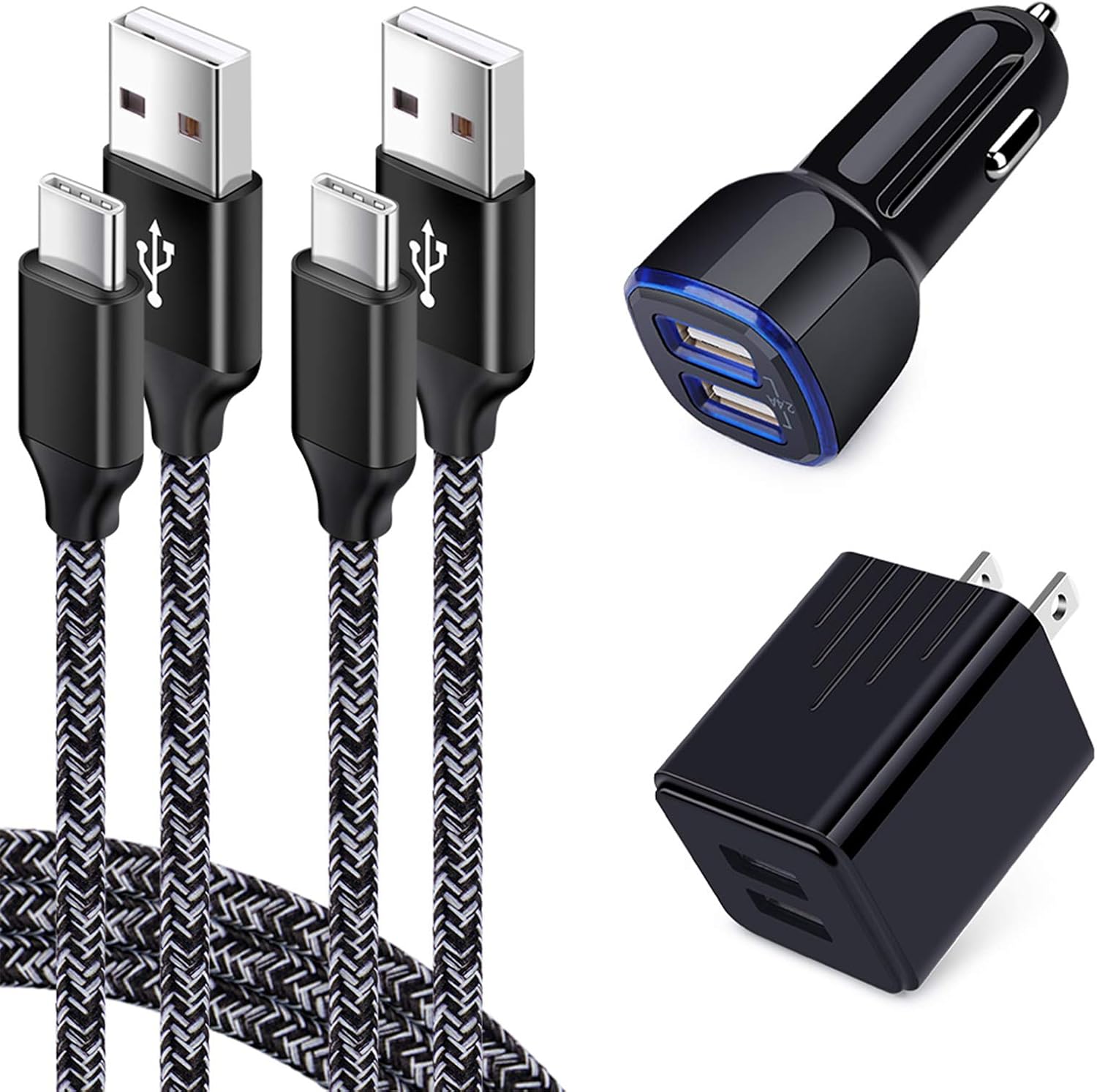 USB Charger for Samsung Galaxy S25 Ultra S24 FE A10E A50 A70 A80 S23 S22 S21 S20 S10E S9 A16 5G A15 A03s A04s A14 A13 A53 A54 A55 A51 A11 A21, Car Adapter, Wall Charger Plug Type C Fast Charging Cable