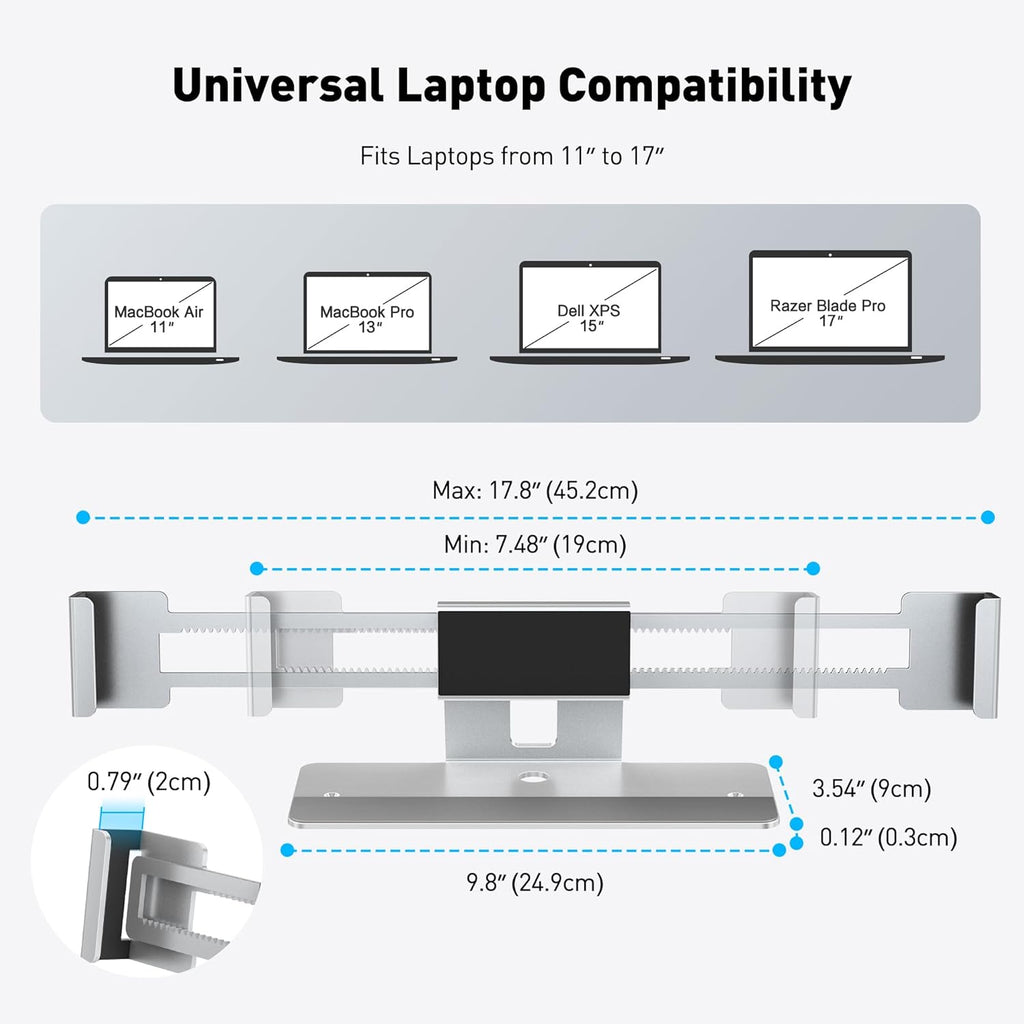 AboveTEK Laptop Locking Station, Premium Aluminum MacBook Security Lock with High-Security Copper Cylinder, Anti-Theft Computer Lock for All 11"-17" No-Slot Notebooks, Non-Slip Base for Public Spaces