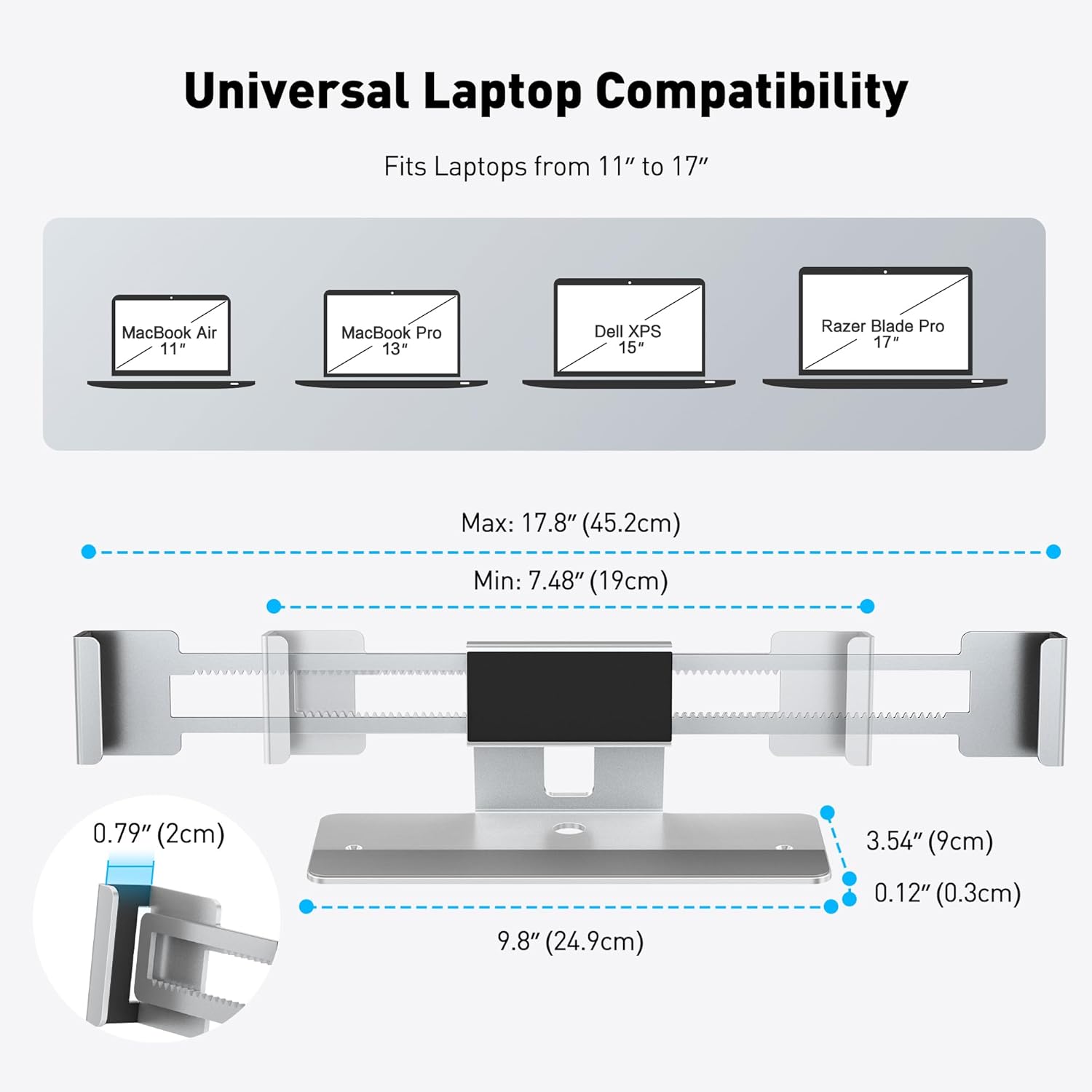 AboveTEK Laptop Locking Station, Premium Aluminum MacBook Security Lock with High-Security Copper Cylinder, Anti-Theft Computer Lock for All 11"-17" No-Slot Notebooks, Non-Slip Base for Public Spaces