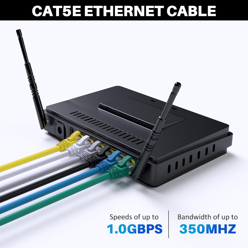 Cat5e Ethernet Cable 300 FT, Long Cat 5e Internet Cable, White Snagless Patch Cord, Flexible, Network, LAN, PoE, Standard RJ45 Connector for PC, Server, Router, Modem, TV, PS5 - with 15 Cable Ties