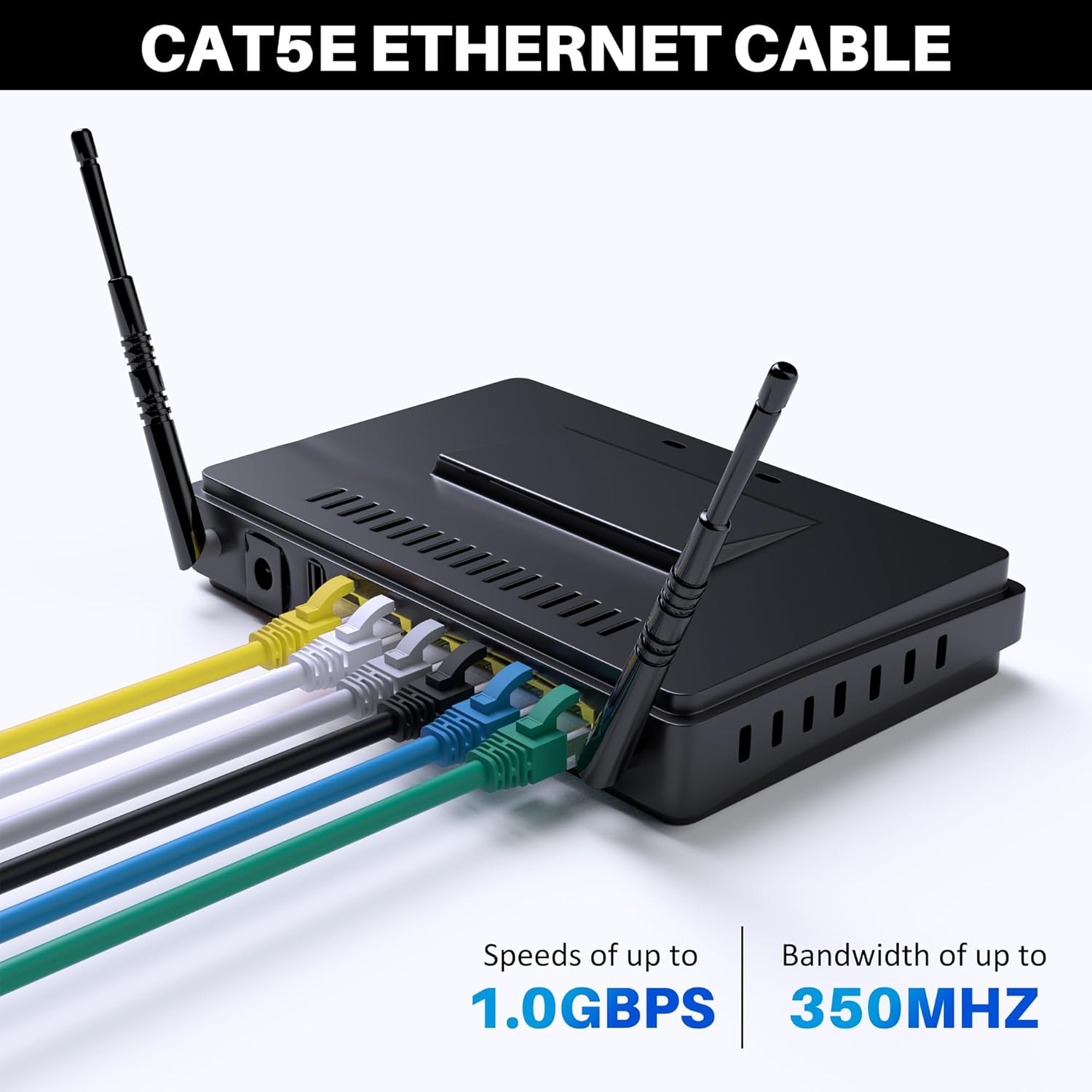 Cat5e Ethernet Cable 150 FT, Long Cat 5e Internet Cable, Yellow Snagless Patch Cord, Flexible, Network, LAN, PoE, Standard RJ45 Connector for PC, Server, Router, Modem, TV, PS5 - with 15 Cable Ties