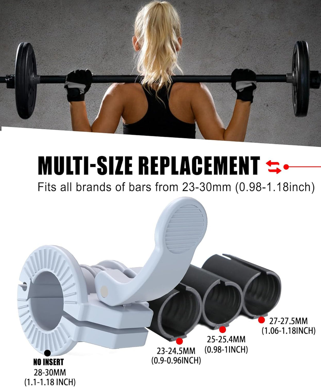 Barbell Clips 1 Inch Quick Release Weight Clamps 0.9-1.18inch Multi-Size Adjustable Olympic Clamps for Bars